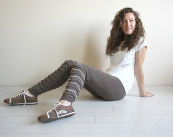 Brown Knitted with Milky Brown ZigZag Leggings, Leggings for Women, Woman Leggings, Gift for Her, Valentine's Day Gift, Clothing Gift