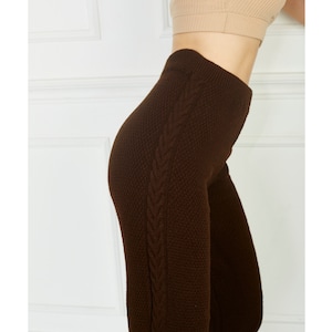 Brown Knitted Cable Leggings, Leggings for Women,Winter Leggings, Valentine&#39;s Day Gifts, Gift for Her, Casual Leggings, Woman Leggings