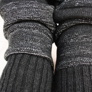 Leg Warmers Women, Black And Silver Shining Striped Knit Leg Warmers, Gift for Her, Dancing Leg Warmers, Mothers Day Gift image 9