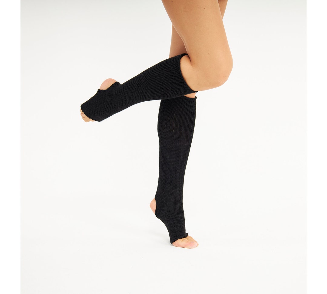 Black Knit Yoga Socks, Toeless Socks, Dancings Socks, Yoga Leg Warmers