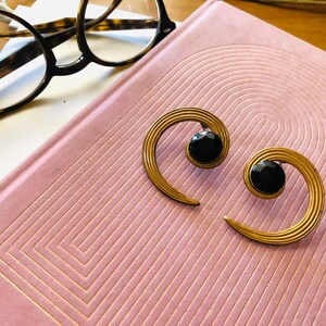 Art Deco inspired vintage glass button and brass earrings