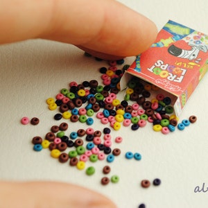 Cereal box with muesli, cornflakes, loops, dollhouse miniature, miniature food