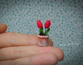 Garden tiny flower bouquet of tulips dollhouse miniature garden pot