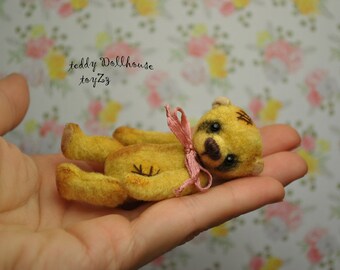 Vintage Tiny Teddy Bear OOAK 8 cm Exklusiv Gift Geschenk kawaii miniature dollhouse