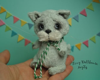 Artist Katze Teddy Bear OOAK 11 cm, Exklusiv Gift Geschenk kawaii miniature