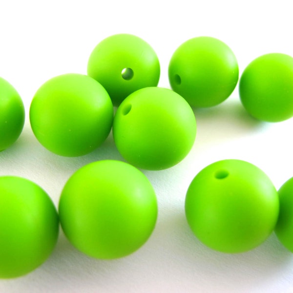 10 pcs- Silicone chewing/ teething beads, food grade. Round 15mm, lime green. Wholesale welcome.