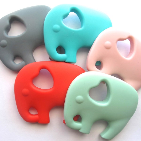 Teething, chewing silicone food grade pendant necklace, elephant. * Included silk cord with clasp. Colours choice.