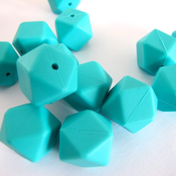 5 pcs Silicone teething / chewing / chew beads, food grade. Hexagon, turquoise blue. 13X15mm  Wholesale welcome!