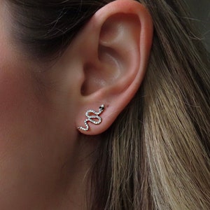 Snake Ear Climbers with Diamonds In 14K White Gold, Snake Earrings, Serpent Earrings, Snake Ear Climbers , Ear Crawlers