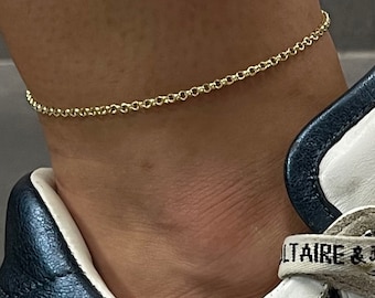 10K Yellow Gold Anklet, Rolo Chain Ankle Bracelet for Women, Dainty Gold Jewelry Gift, Summer Beach Jewelry, Minimalist Gold Anklet