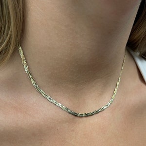 Braided Herringbone Necklace, 14K Gold Jewelry, Solid Gold Chain, 3.2mm Serpentine Chain, Real Gold Necklace, Wedding Jewelry, Elegant Chain