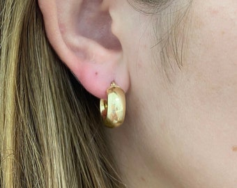 14K Yellow Gold 10mm Chunky Hoop Earrings, 7mm Thick, Small Hoop Earrings, Real Gold Hoops, Thick Earrings, Women