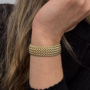 14K Yellow Gold Thick 7" Mesh Woven Bracelet, 14.5mm Wide, Braided Bracelet, Fancy Bracelet, Real Gold Bracelet, Women