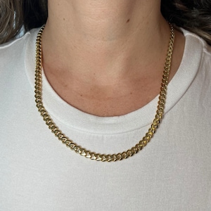 14K Yellow Gold Lite Miami Cuban Curb Chain Necklace, 20&quot; 22&quot; long, Real Gold Necklace, Curb Chain, Cuban Necklace, Women (6.5mm, 8.0mm)
