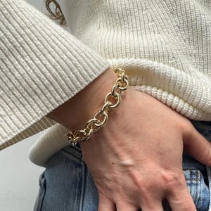 14K Gold Link Bracelet, Women Chunky Bracelet, Real Gold Jewelry, Circle Link Bracelet, Wedding Jewelry, Round Link Bracelet, Thick Bracelet