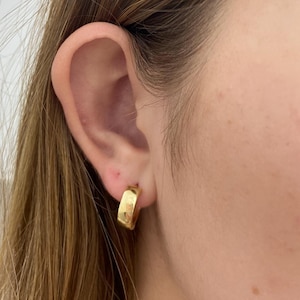 10K Yellow Gold Chunky Huggie Earring, 5mm Thick, Gold Snuggables, Hoops, Real Gold, Women (15mm)