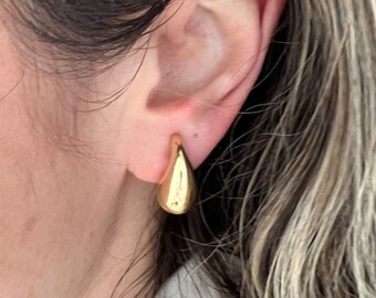 14k Yellow Gold Tear Drop Earrings, Chunky Dome Bottega Drop