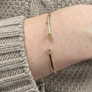 14K Yellow Gold 3mm Citrine Open Cuff Bangle Bracelet, Gemstone Jewelry, Women Real Gold Bangle, Minimalist Jewelry, Gold Cuff Bracelet