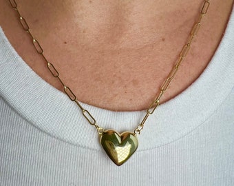 14Kイエローゴールド パフハートペンダント 2.5mmペーパークリップ