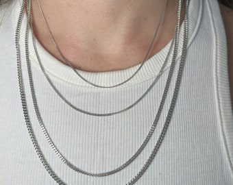 Solid 14K White Gold Curb Chain, Gourmette Chain Necklace, Real Gold Jewelry Women, Minimalist Chain, Layering Necklace ~ 16&quot; to 24&quot; length