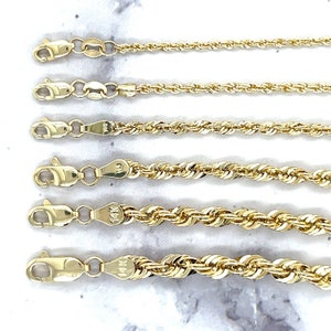 14K Gold Rope Chain, 14K Yellow Gold Jewelry, Hollow Gold Chain, Diamond Cut Rope Chain, Unique Necklace ~1.5-5mm width and 16&quot;-24&quot; length