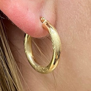 14K Gold Ohrringe, echtes Gelbgold Schmuck, dicke Creolen, Geburtstagsgeschenk für sie, hohle Gold Creolen, Damen Schmuck