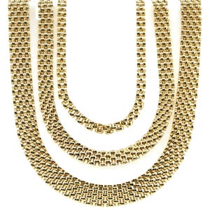 14K Yellow Gold 17" Panther Necklace, 4mm 6.5mm 9mm Wide, Real Gold Chain, Trendy Necklace, Women