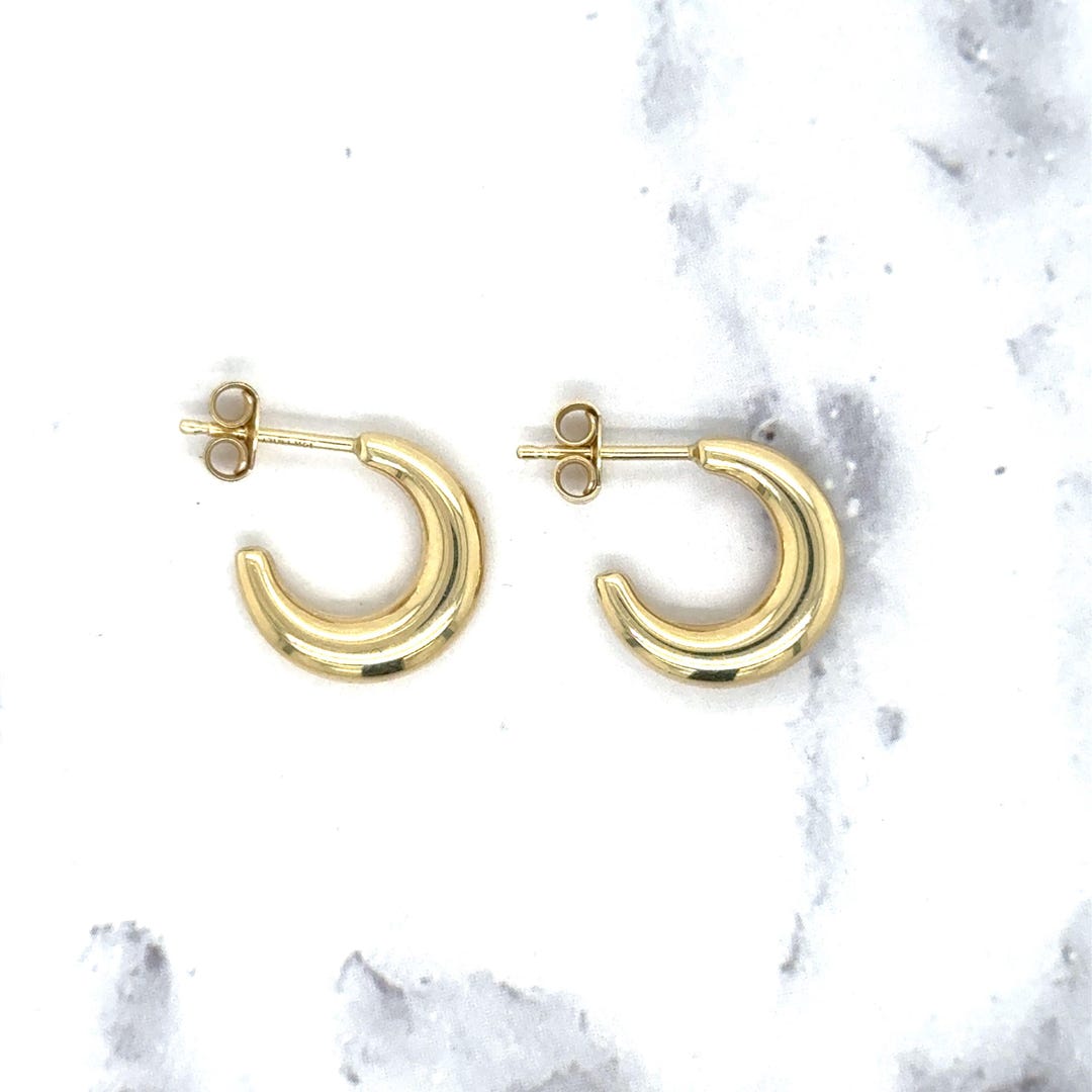 Puffy C Shaped Hoop Earrings in 14K Yellow Gold