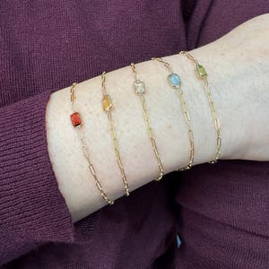 14K Gelbgold Paperclip Armband mit Edelstein, 18cm Lang, Peridot, Topas, Granat, Citrin Schmuck für Frauen (1.5 mm)