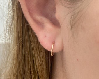 14K Solid Gold Hoop Earrings ~ 10mm Small Hoops, Endless Hoop Earrings, 14K Gold Jewelry, Petite Earrings, Wedding Gift, Bridal Earrings