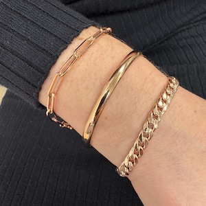 14K Rose Gold Bangle, Stackable Bangle Bracelet, 5mm Wide Bracelet, Real Gold Bangle, Yellow Gold Bracelet, White Gold Bangle, Women Gift