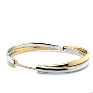 14K Two Tone Gold Double Row crossover Bangle, full view