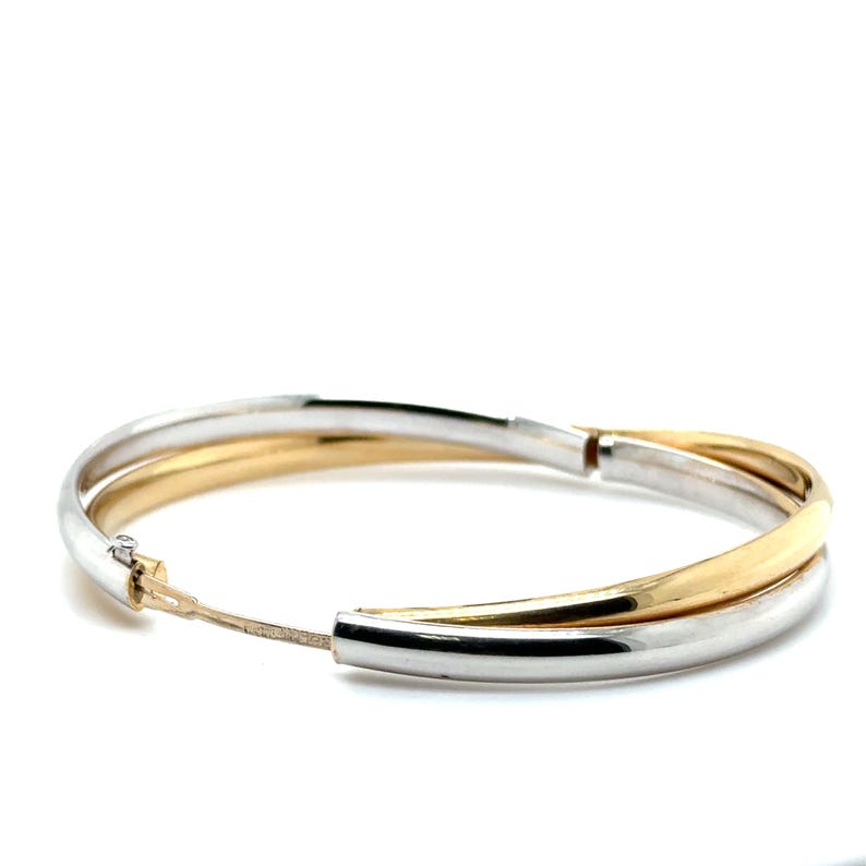 14K Two Tone Gold Double Row crossover Bangle, full view
