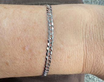 Solid 14K White Gold 3.6mm 4.7mm 5.7mm Comfort Curb Bracelet, 7" 8" 8.5" Real Gold Bracelet, Curb Bracelet, Unisex, Men's Jewelry