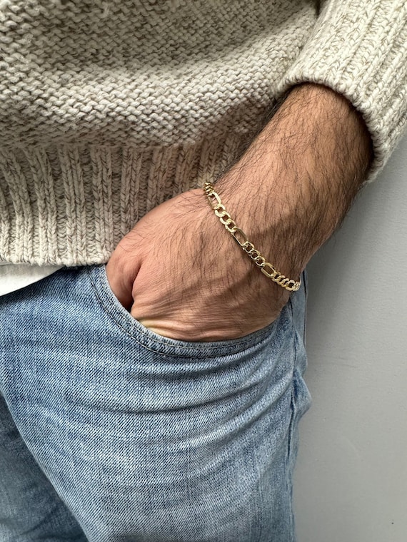 14K Yellow Gold Lite Figaro Chain Bracelet, 8.5 Inch, Real Gold