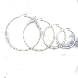 14K White Gold Hoop Earrings, Thin Hoops, Classic Hoop Earrings, 14K Gold Jewelry Gift, Boho Bride Jewelry, Hinged ~ 25mm, 30mm, 40mm, 45mm