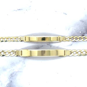 Solid 14K Gold ID Bracelet ~ Unisex Curb Chain Bracelet, Womens Personalized Jewelry, Mens Engraved Bracelet, Name Bar Bracelet, Yellow Gold