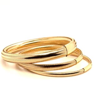 14K Yellow Gold Stretch Mesh Bracelet, Textured Stretchable Bangle, Real Italian Gold (3.4mm-8.8mm Thick)