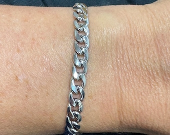 14K White Gold Lite Miami Cuban Bracelet, 8.5" Long, Real Gold Bracelet, Men (7mm)