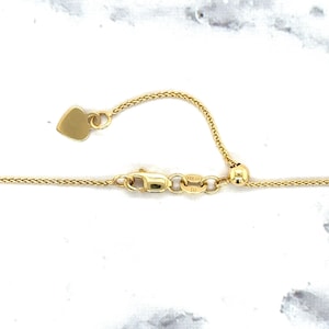 14K Yellow Gold Adjustable Wheat Chain with Lobster Lock, 22&quot; 30&quot;, Real Gold Necklace, Women (1mm)