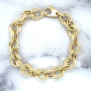 14K Yellow Gold 8" Polished Round Double Link Bracelet