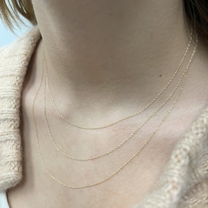 Cadena de oro macizo, cadena de cuerda de oro de 14 quilates, collar de cadena delicada, cadena fina, regalo para ella ~ Disponible en oro amarillo, blanco o rosa
