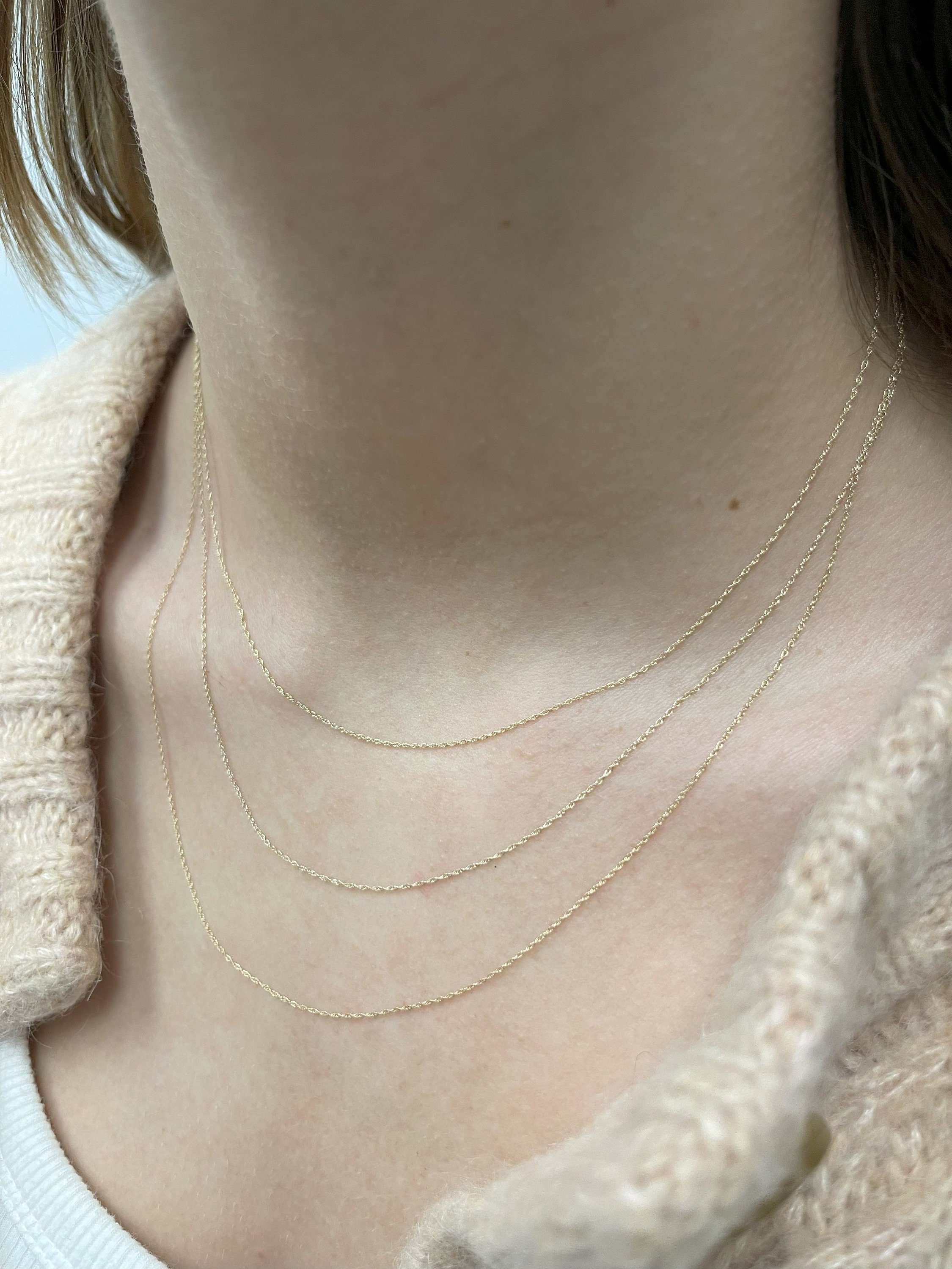 Solid Gold Chain, 14K Gold Rope Chain, Dainty Chain Necklace, Delicate Chain, Thin Chain, Gift For Her~Yellow, white or rose gold available