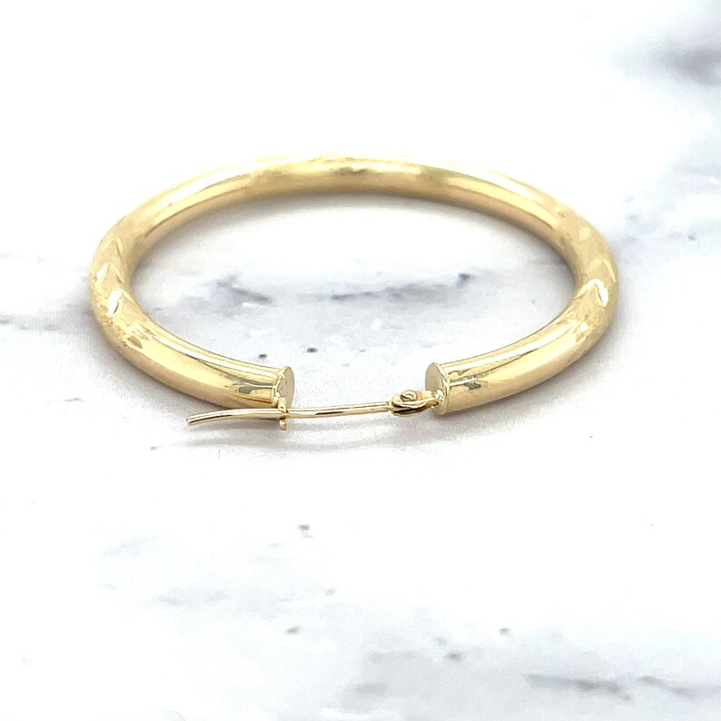 14K Yellow Gold Diamond Cut Textured Design Hoop Earring, another angle