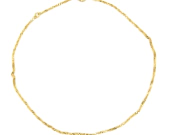 Tobillera de oro amarillo macizo de 14 quilates con cadena Singapur de 1,3 mm, ajustable de 25 cm (10 pulgadas), delicada tobillera de cuerda trenzada, tobillera de oro auténtico, joyería para el tobillo para mujer.