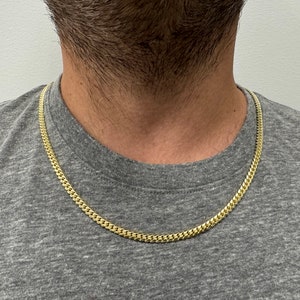 Solid 10K Yellow Gold Miami Cuban Link Chain, 4.9mm Wide, 20&quot; 22&quot; 24&quot; 26&quot;, Curb Chain, Real Gold Necklace, Heavy Chain, Men