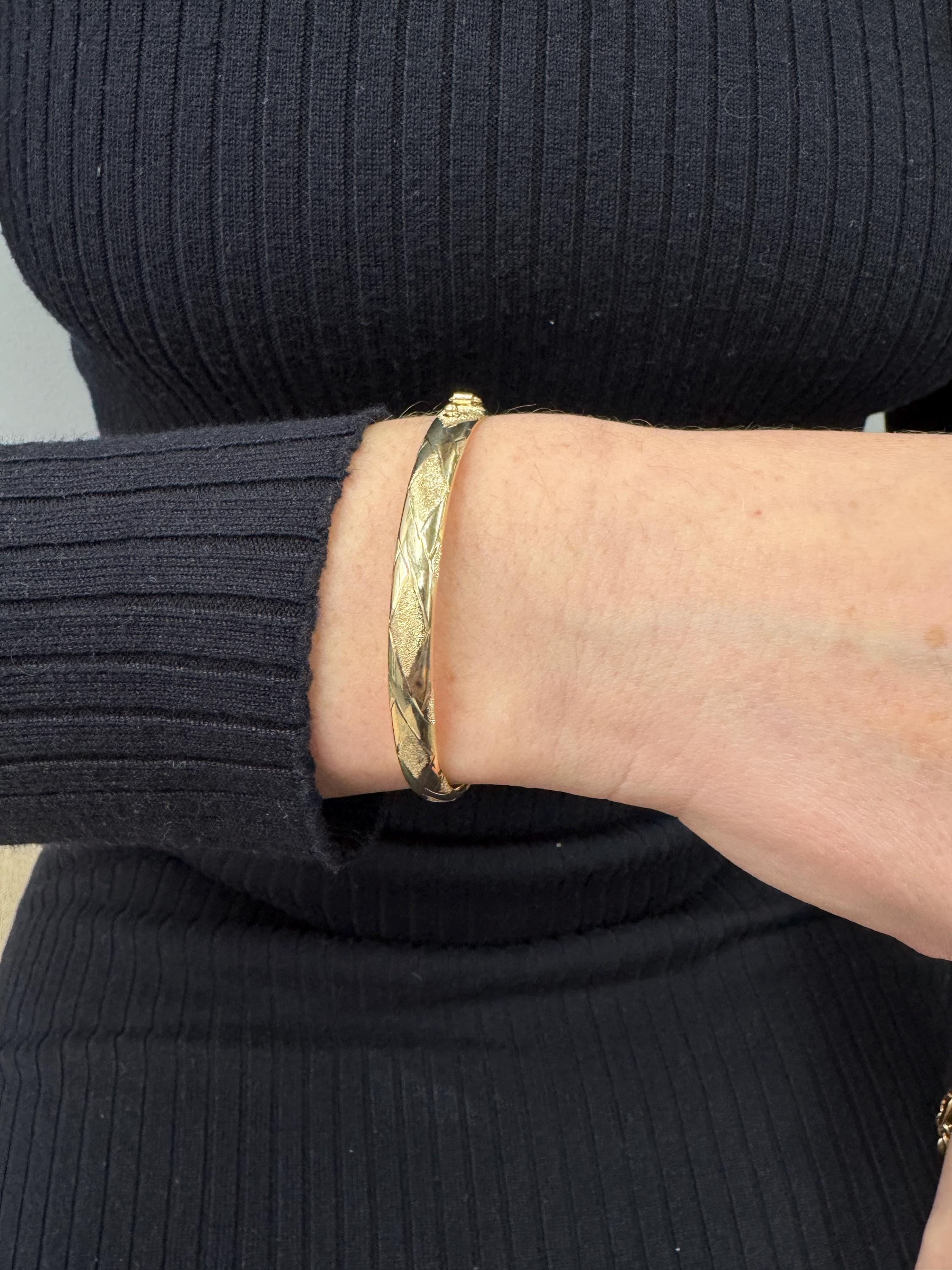 10K Yellow Gold Textured Bangle Bracelet, 5mm Thick, 7 Inch