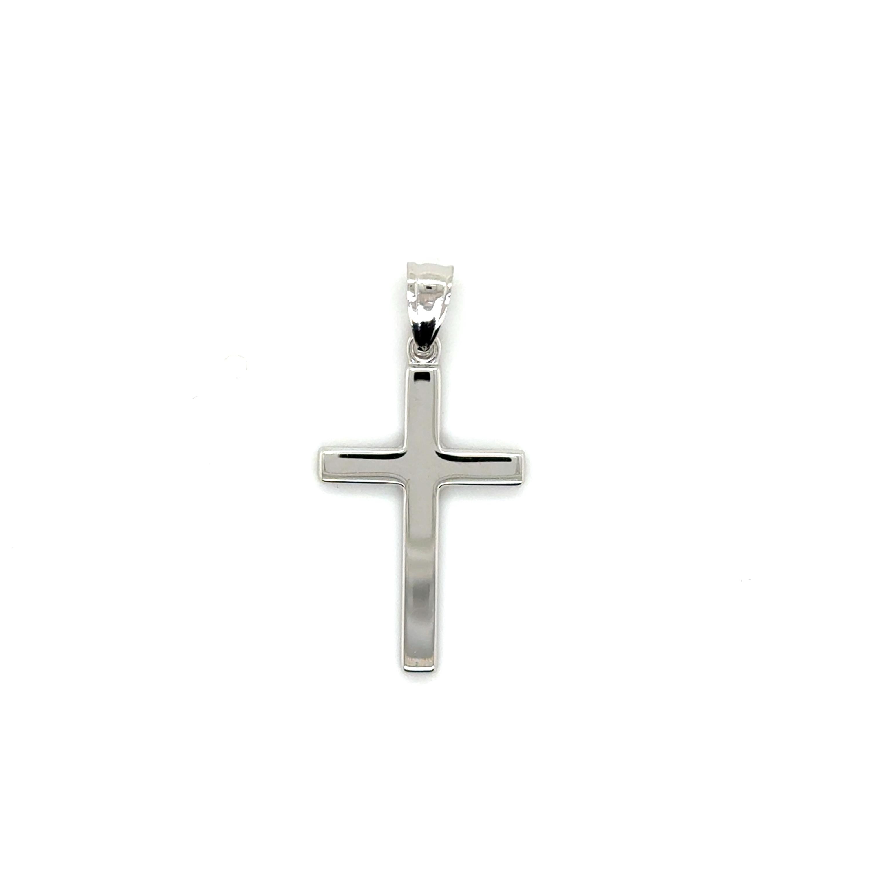 14K White Gold Cross Pendant, Christening Gift, Flat Cross Charm, Religious Jewelry, Baptism Gift, Real Gold Pendant, Christian Jewelry