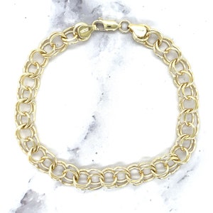 Massief 14 kt geelgouden 8 mm grote dubbele schakelarmband, ronde schakelarmband van 7 of 8 inch, echt gouden armband, dames