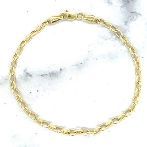 14K Yellow Gold 7&quot; Lite Oval Rolo Link Chain Bracelet 3.2mm or 4.6mm wide, Real Gold Bracelet, White Gold Oval Rolo, Women, Unisex